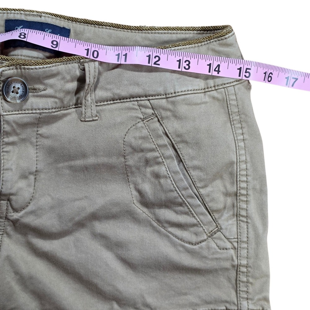 American Eagle Outfitters Tan Khaki Stretch Chino Shorts Womens Size 0 Low Rise - Picture 3 of 8